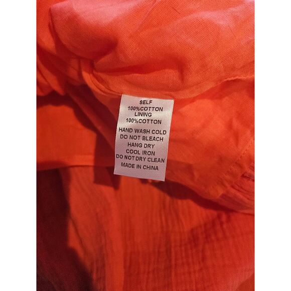 And the why gauzy smocked cotton sun dress ruffle coral orange XL new - Picture 8 of 8